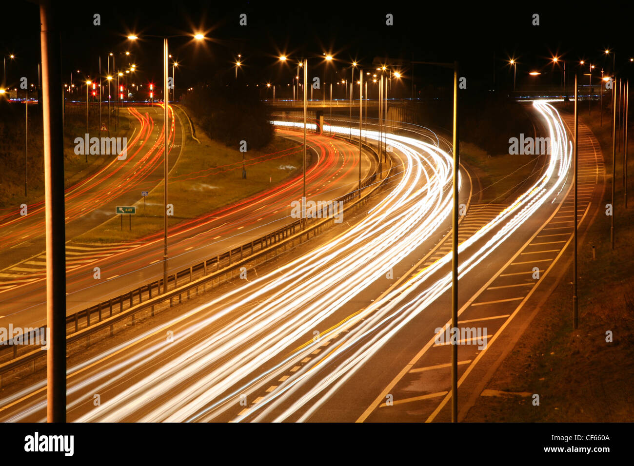 Light trails from motorway traffic. Stock Photo