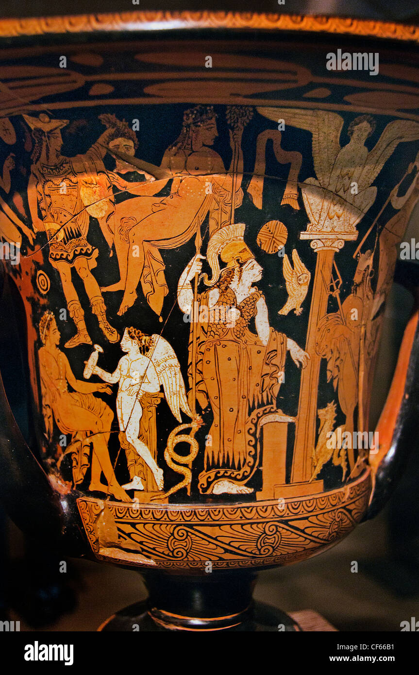 Athena Poseidon gods Chalice krater 360 BC Faliscan Etruscan Italy Italian Stock Photo