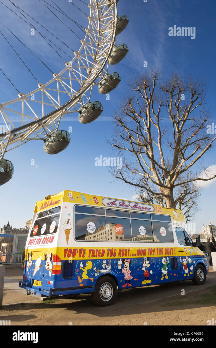 An ice cream van by the London Eye on the South Bank. Stock Photo