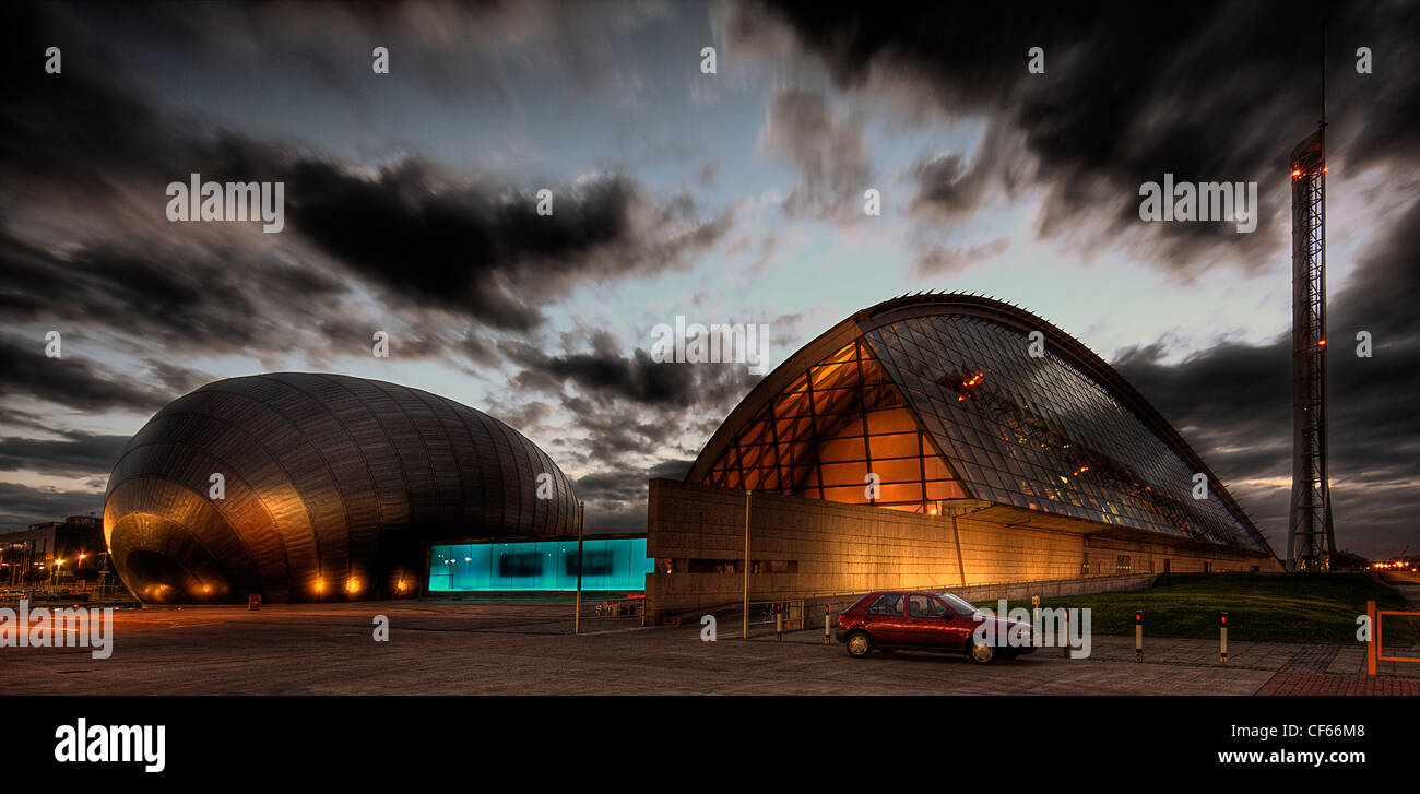 The IMAX cinema and Glasgow Science Centre at sunset. Stock Photo