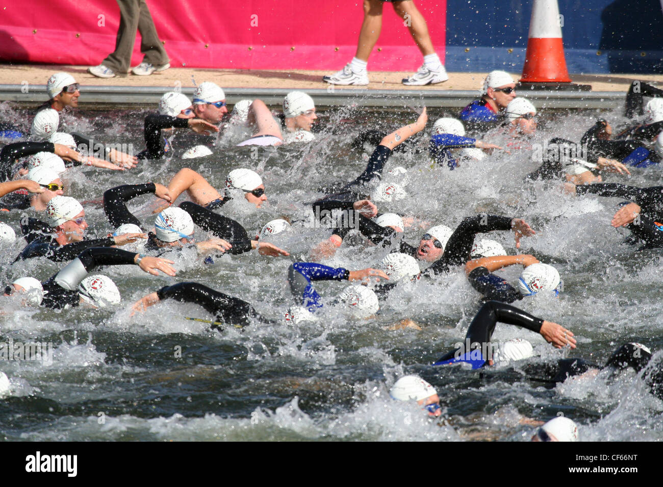 Athletes competing in the Salford Triathlon. Stock Photo