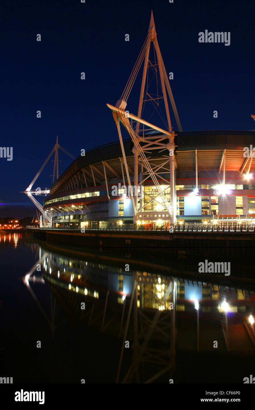 The Millennium Stadium at night. Stock Photo
