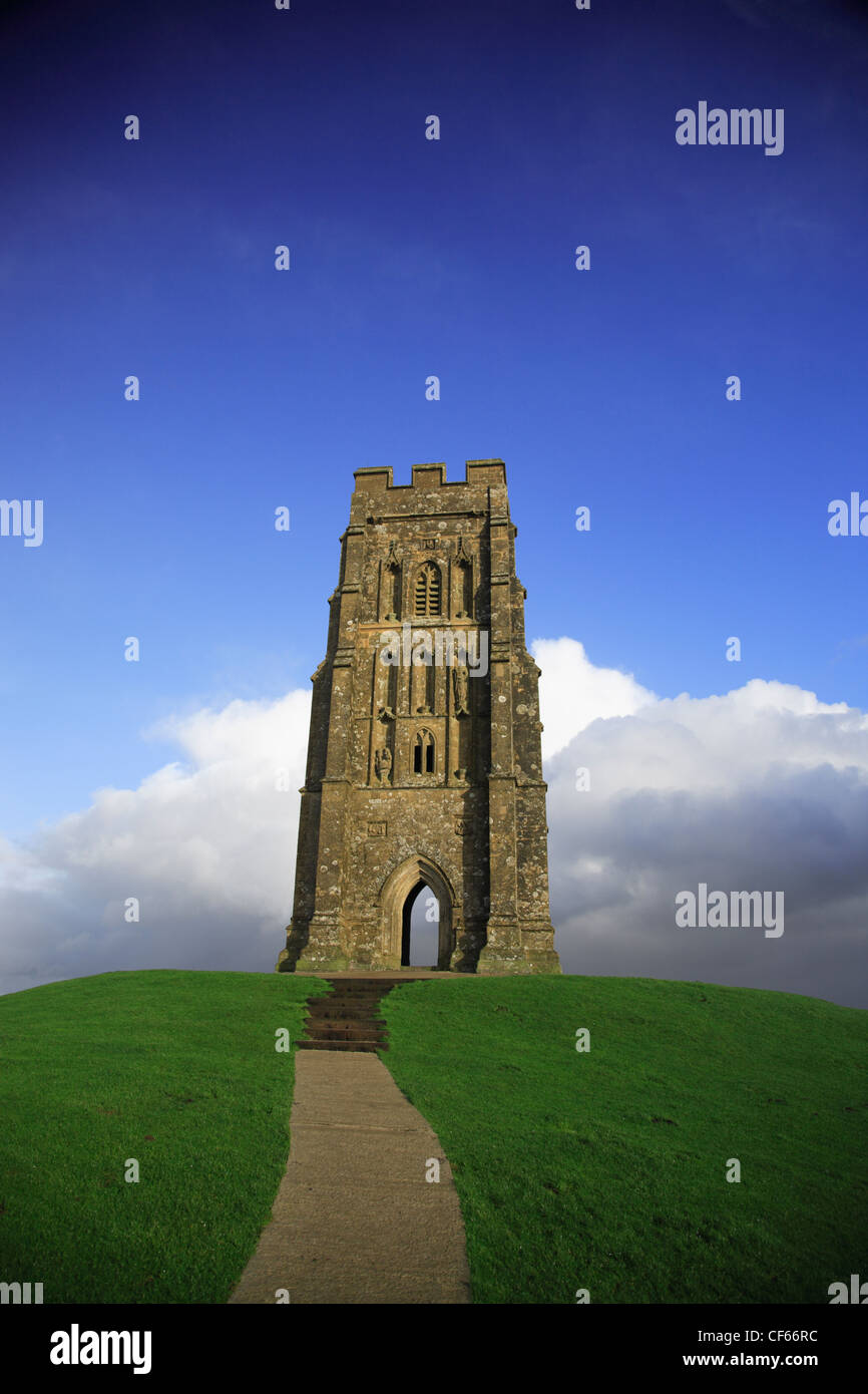 St Michael's Tower on top of Glastonbury Tor in Somerset. Stock Photo