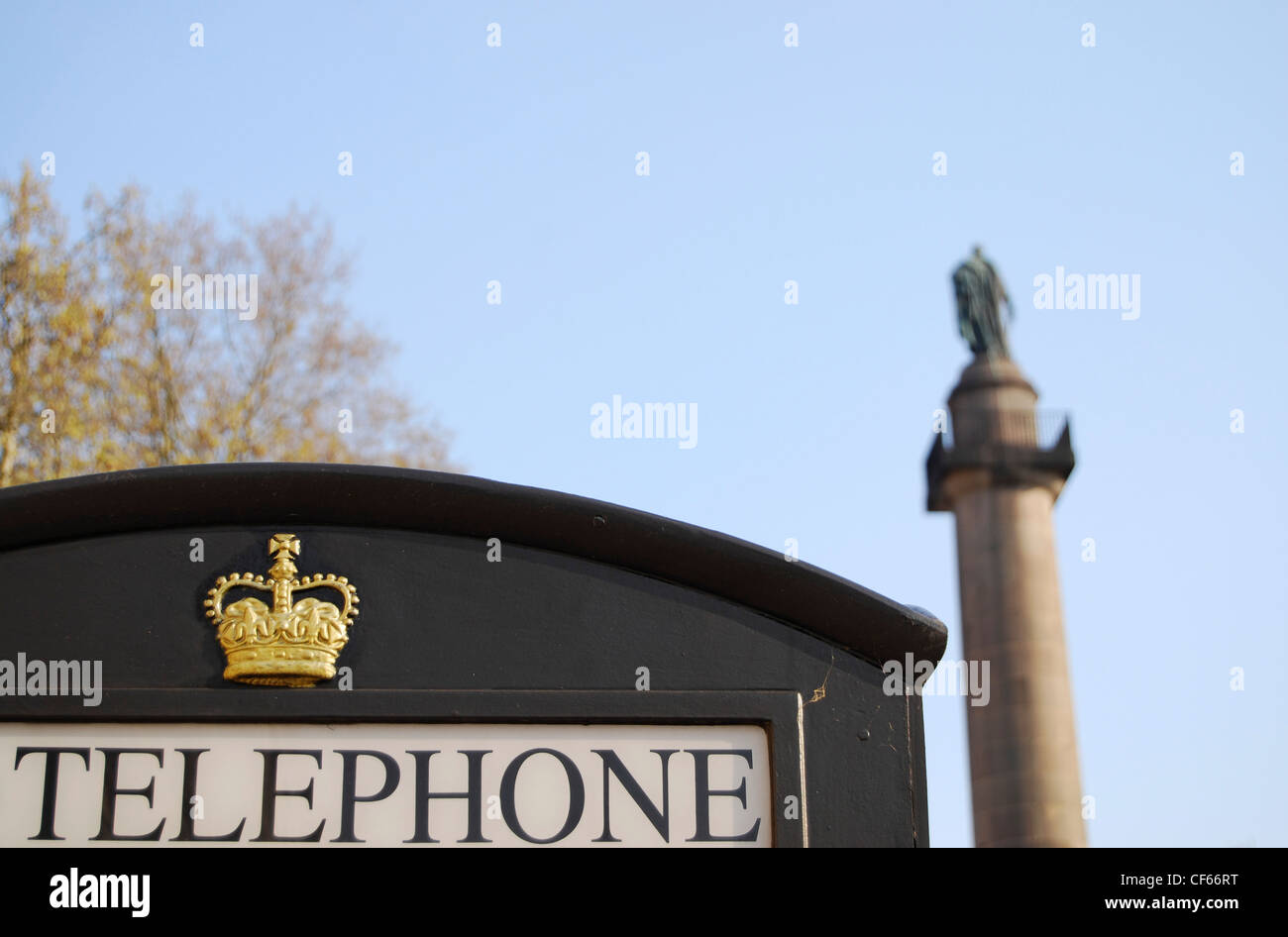 A black telephone box in Trafalgar Square. Stock Photo