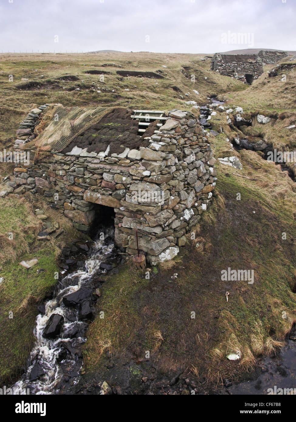 Renovated water mills at Huxter on Shetland. Stock Photo