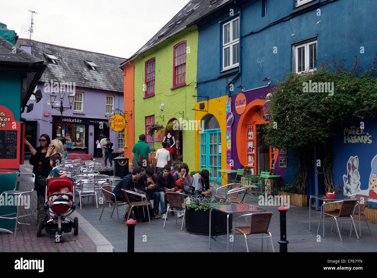 Ireland Cork Kinsale brightly painted shops and cafe in the town centre Stock Photo Alamy