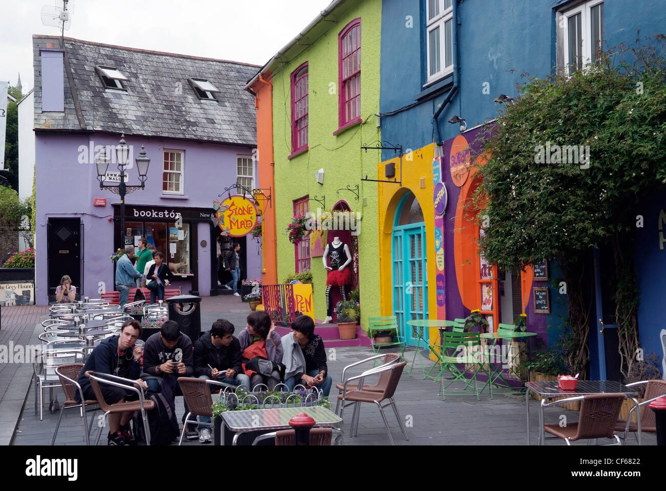 Ireland Cork Kinsale brightly painted shops and cafe in the town centre Stock Photo Alamy