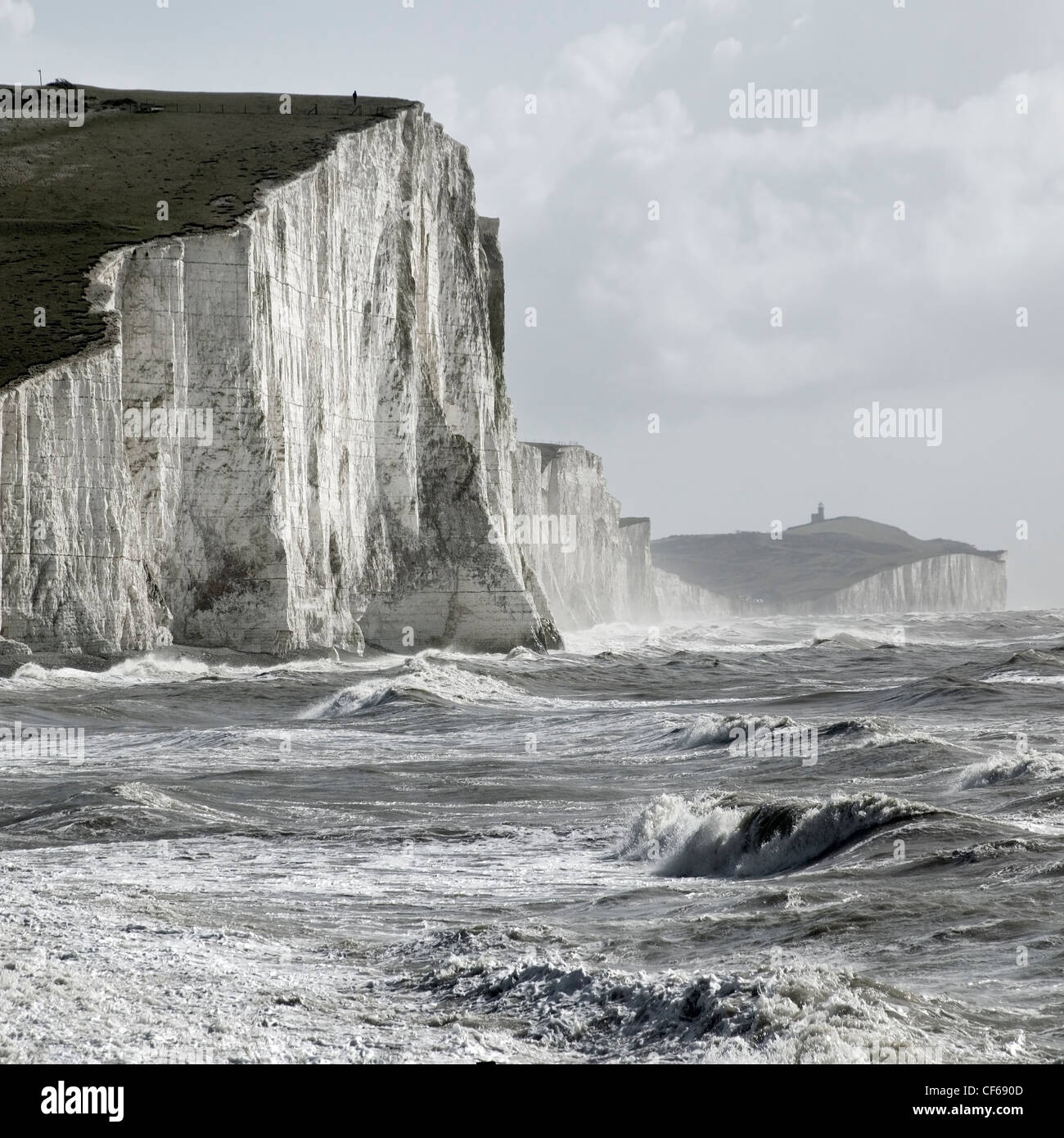 A view toward the chalk cliffs referred to as the Severn Sisters. The cliffs are receding at about 30-40cm each year on average Stock Photo