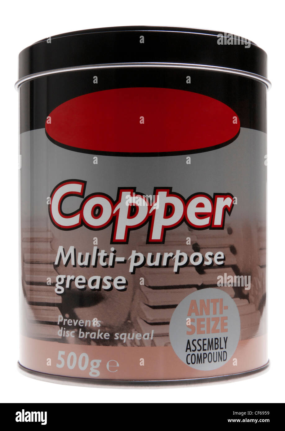 Tin of copper grease on white background Stock Photo Alamy