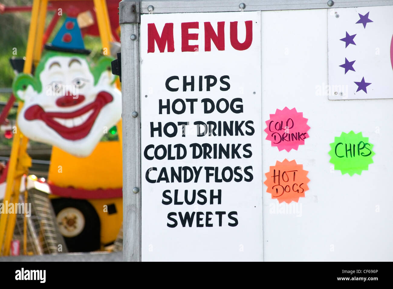 A hand painted fairground menu. The British Potato Council held National Chip Week in 2007 from the 12th to the 18th of February Stock Photo