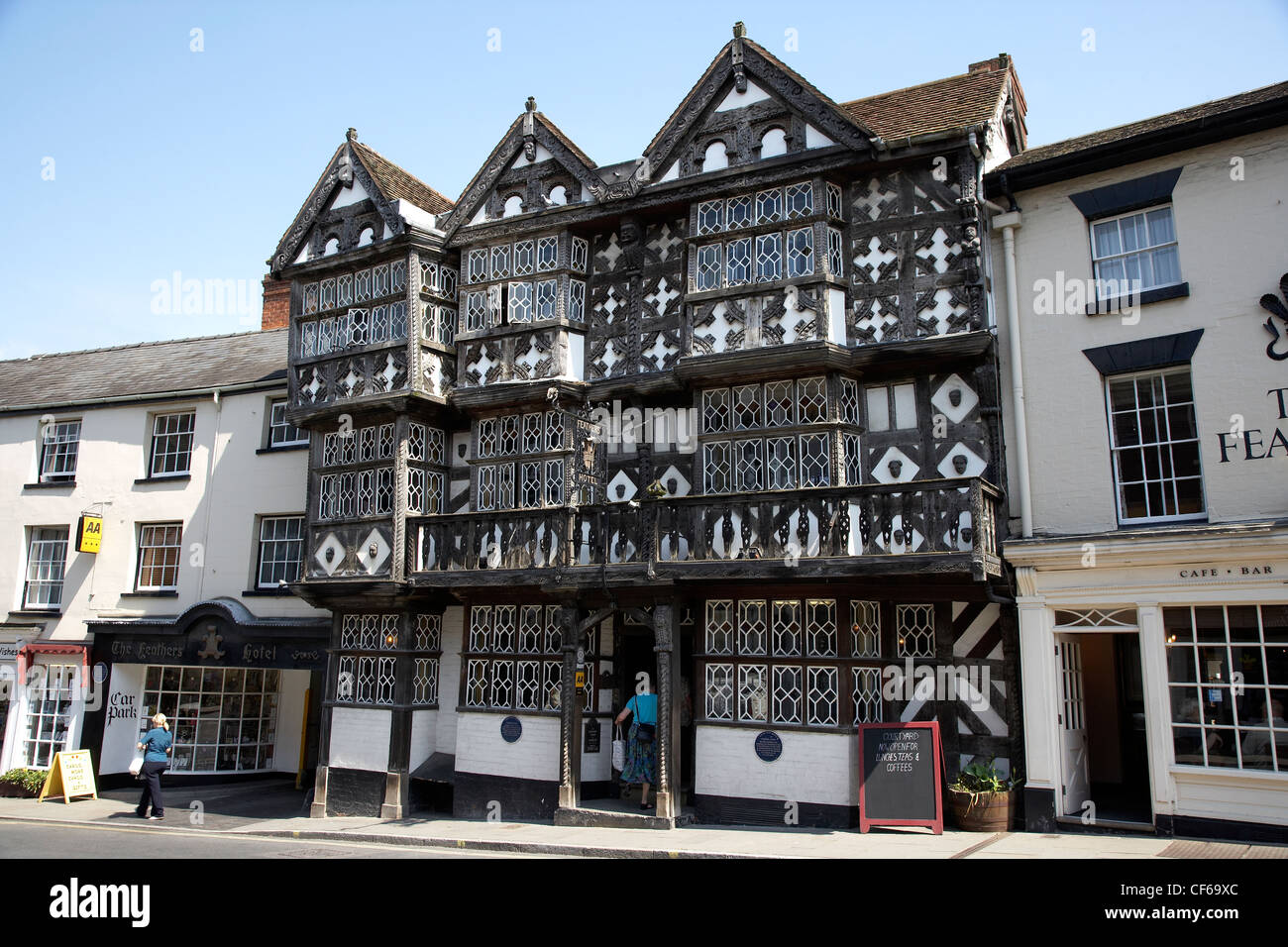 Exterior view of the historic Feathers Hotel in Ludlow. Stock Photo