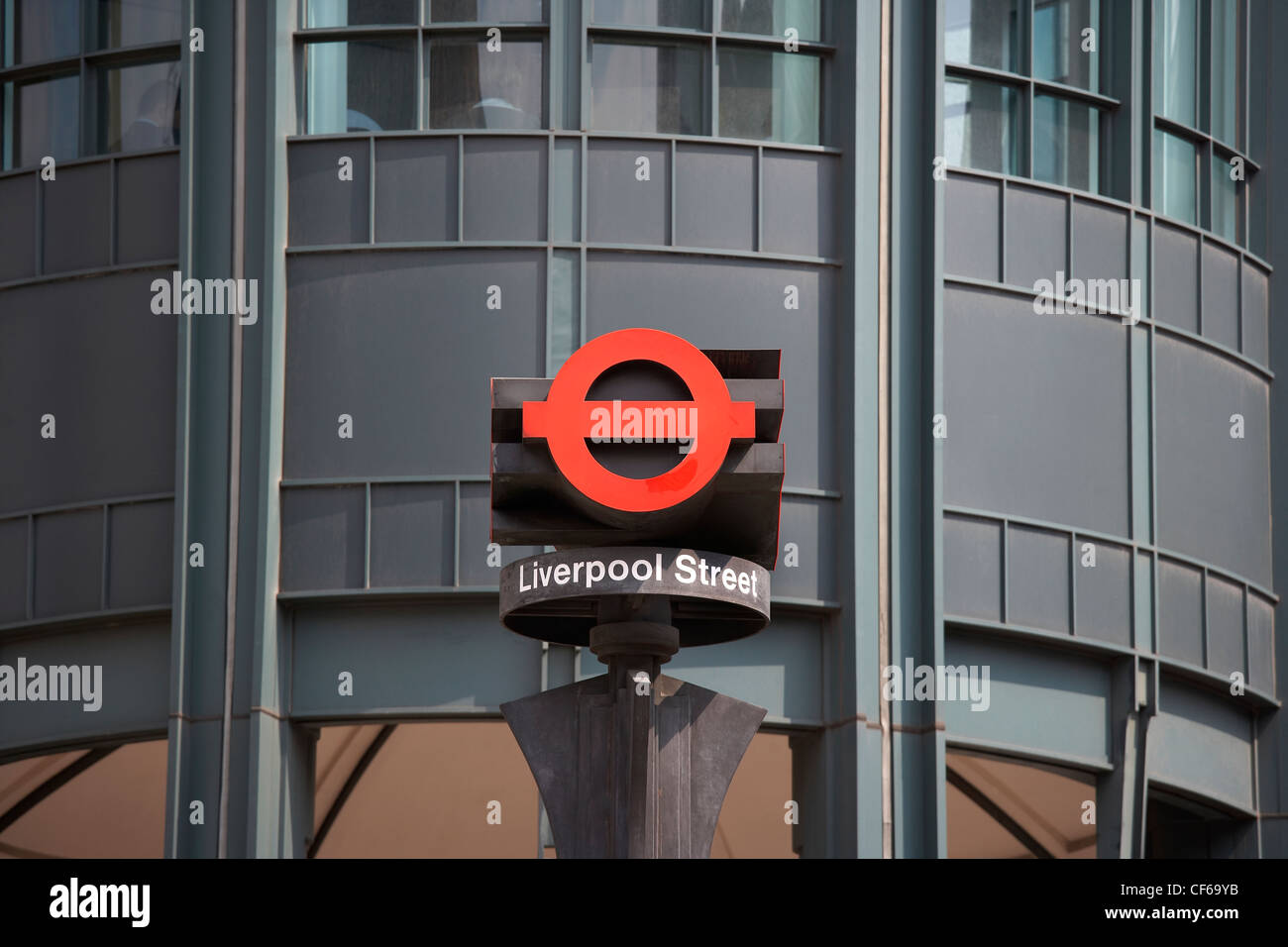 A detailed view of the London Liverpool Street train station logo. Stock Photo