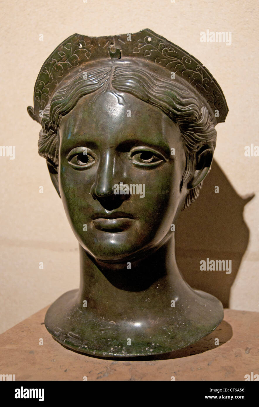 Head of female divinity goddess Bronze 3 Century BC Etruscan Italy Stock Photo