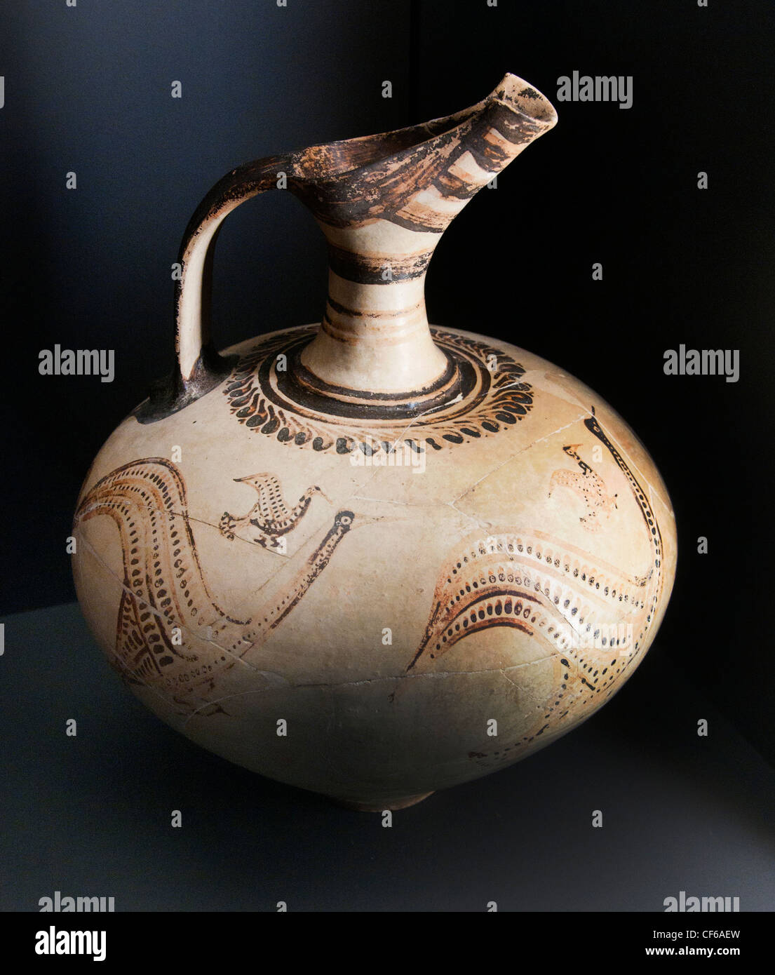 Beaked jug drawn Helladic III 14 century BC figuratively terracotta  Greece Greek Stock Photo