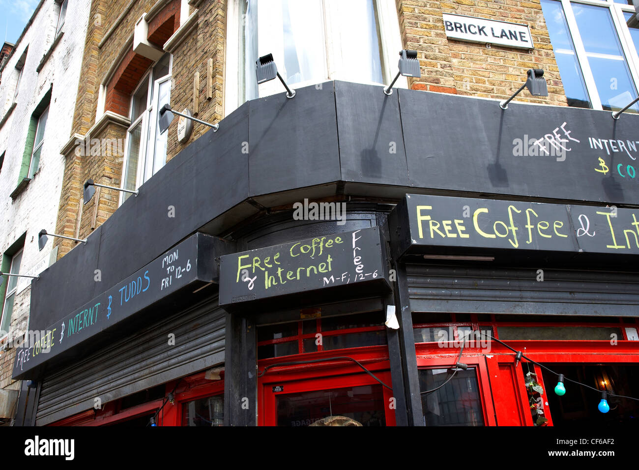 Exterior view of a coffee house in Brick Lane. Stock Photo
