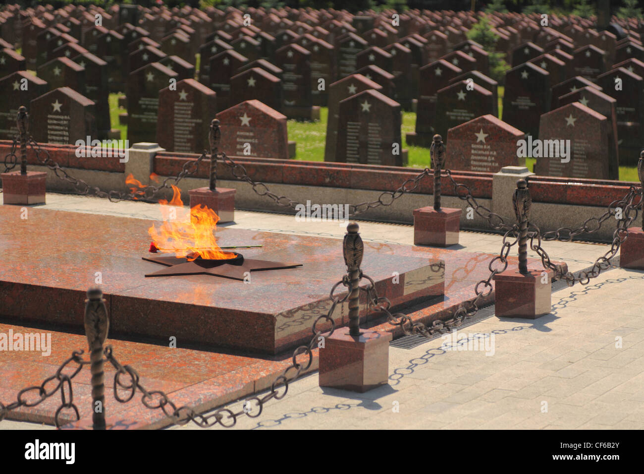 MOSCOW JUNE 23 Eternal flame at Military Memorial Preobrazhenskoye cemetery June 23 2010 Moscow Russia biggest Moscow military Stock Photo