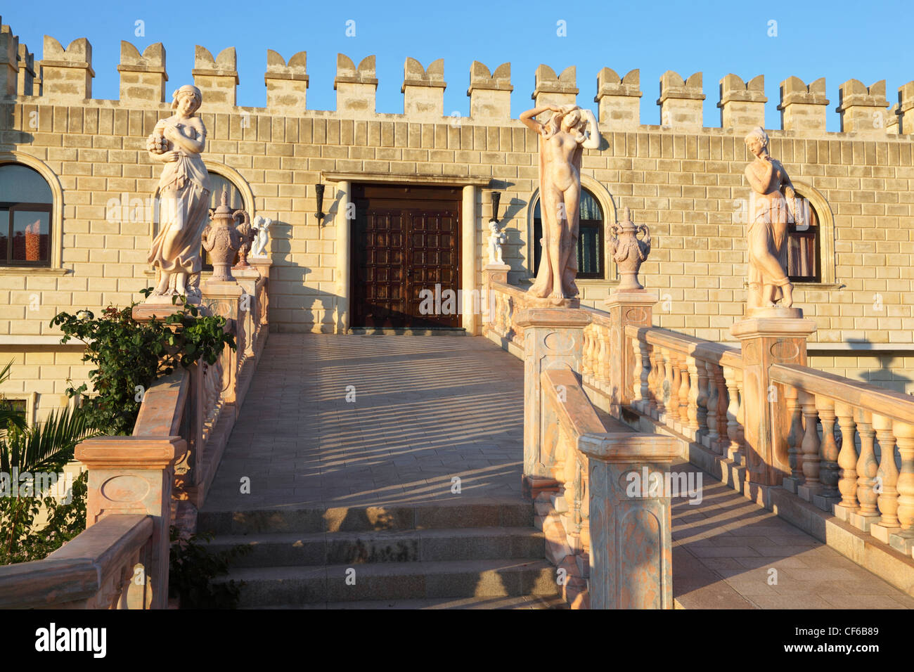 Wide stair with ancient statues and sculptured rails, which conducts in ...