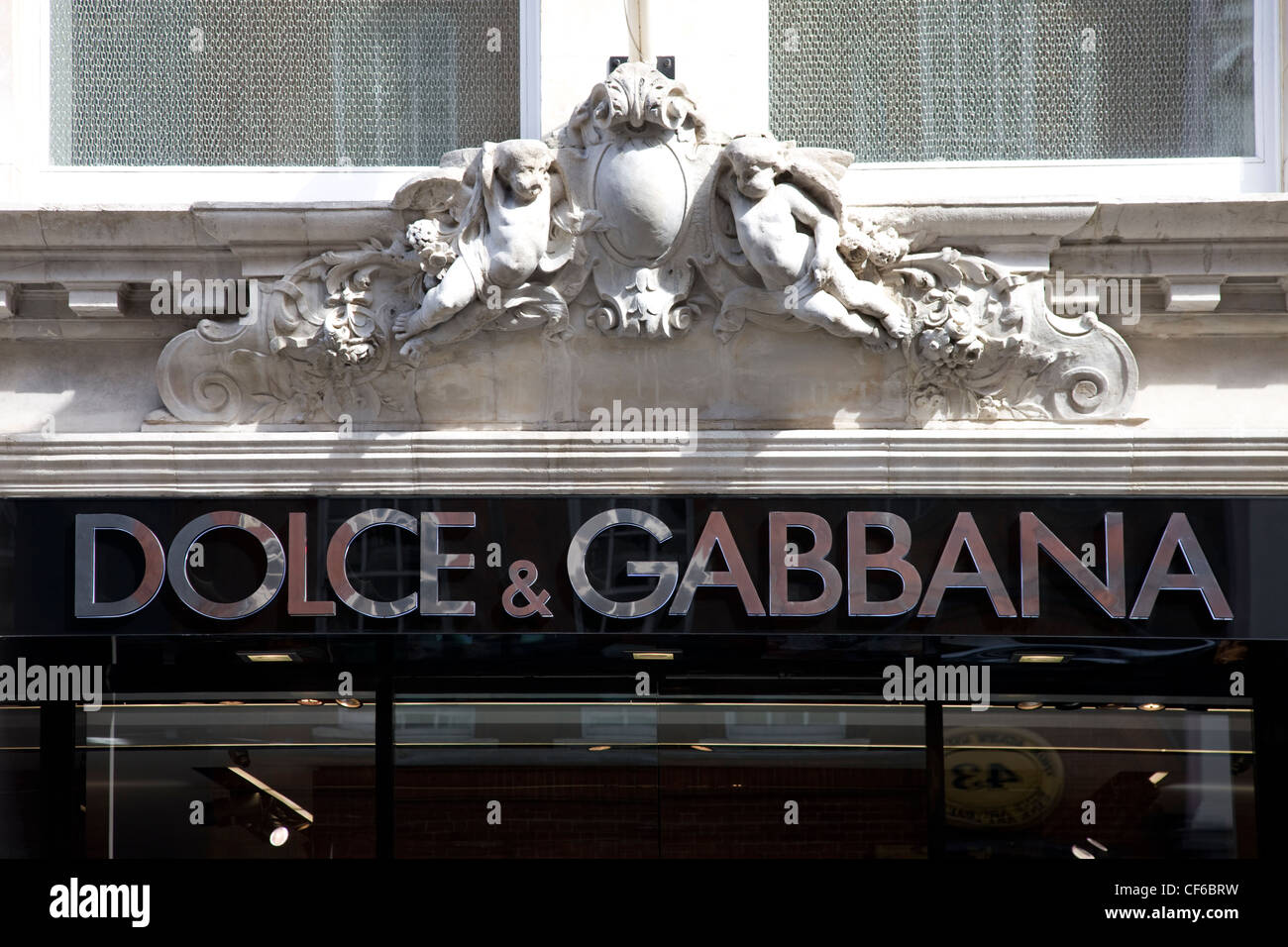 The traditional shop front and signage of Dolce and Gabbana in Old Bond Street. Stock Photo