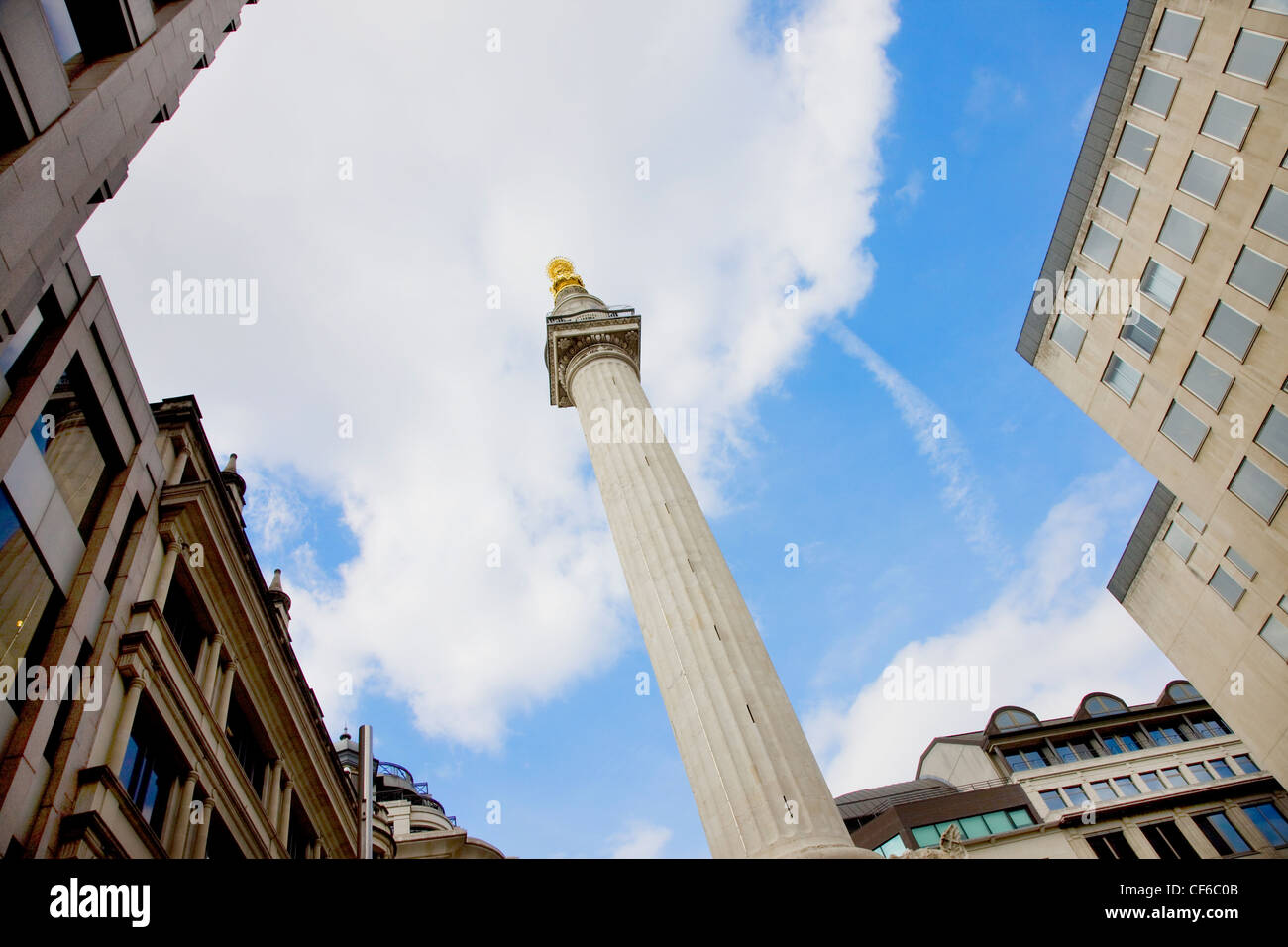 A view of the Monument to the Great Fire of London in the City of London. Stock Photo