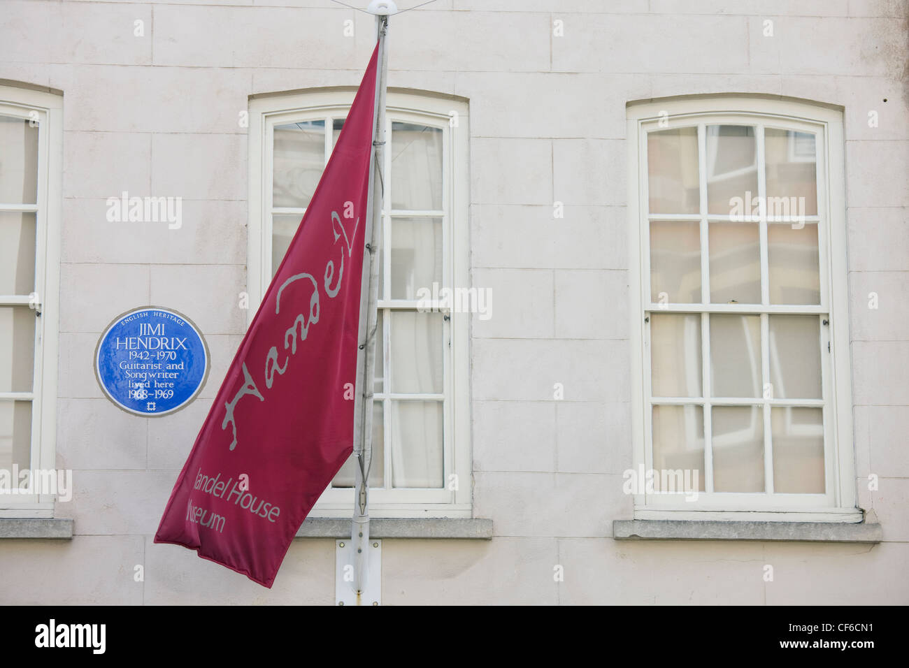 A blue English Heritage plaque marking the house where Jimi Hendrix lived from 1968-69. Stock Photo
