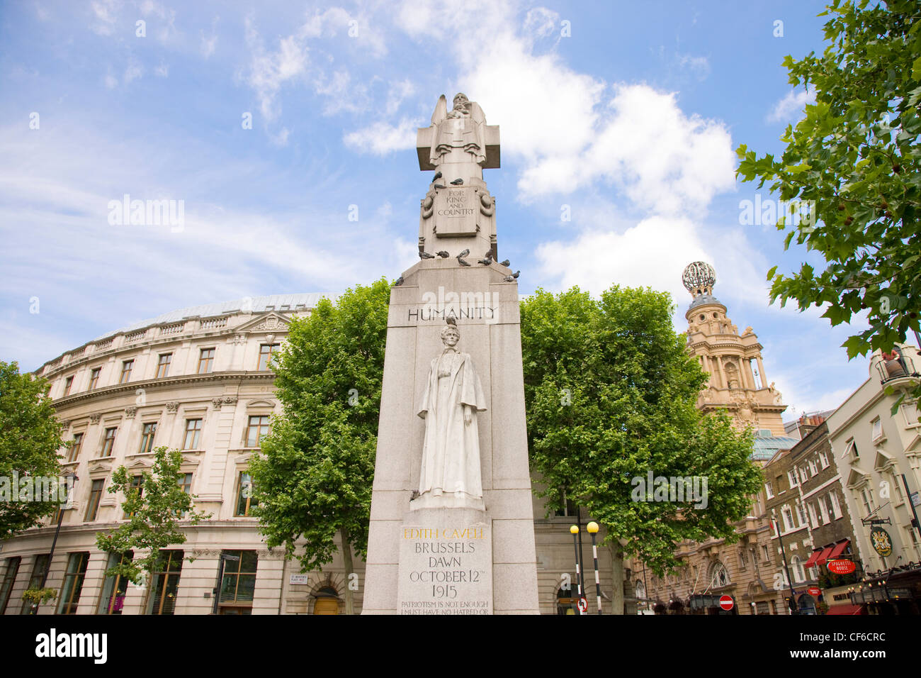 A statue commemorating the life of Edith Cavell in St Martin's Place near Trafalgar Square. Stock Photo