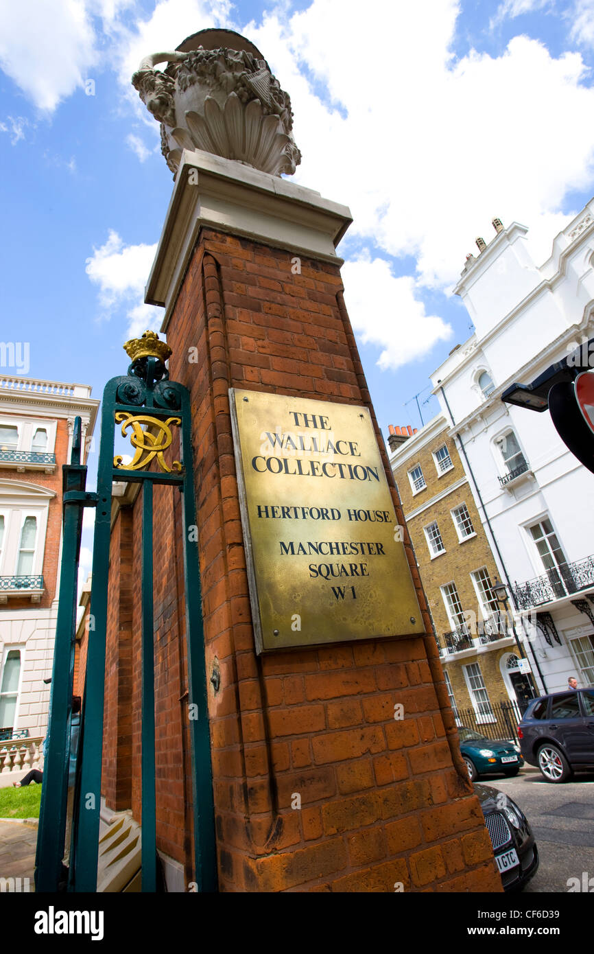 The Front Gate of The Wallace Collection, a national museum in an historic London town house containing displays of French 18th Stock Photo