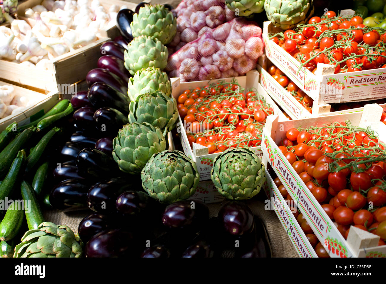 Organic vegetables for sale in a market. Stock Photo
