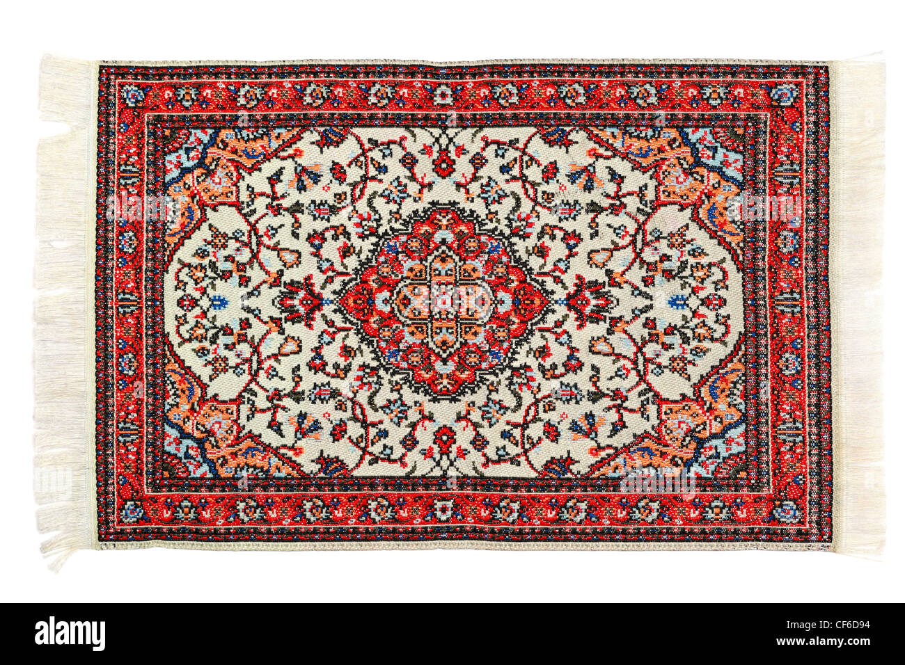 Rectangular bright carpet horizontally lies on  white background Stock Photo