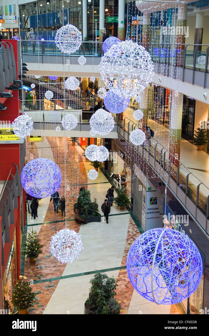 Colored baubles decorating the mall during Christmas Stock Photo
