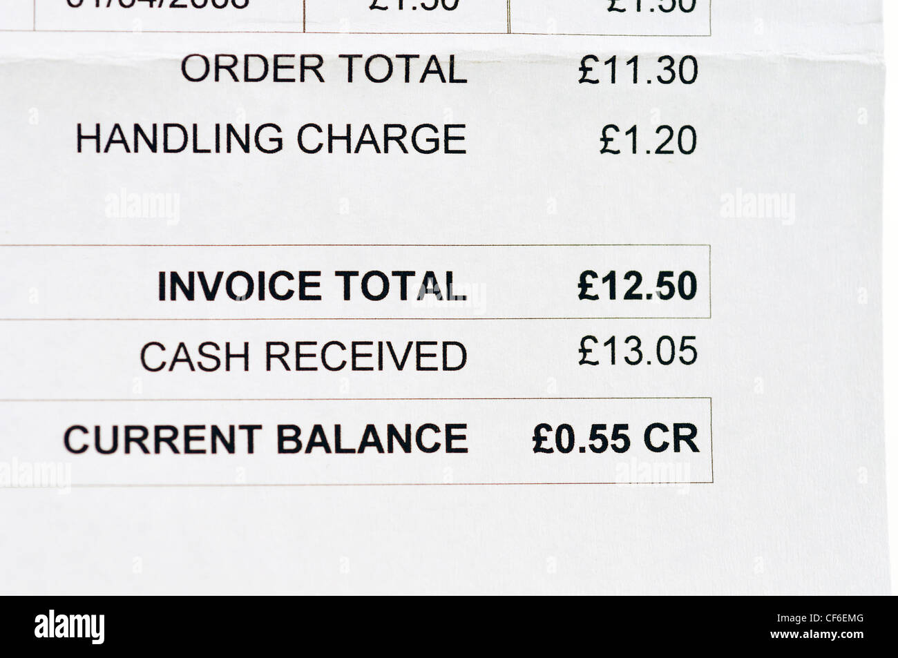 Invoice in British pounds Stock Photo