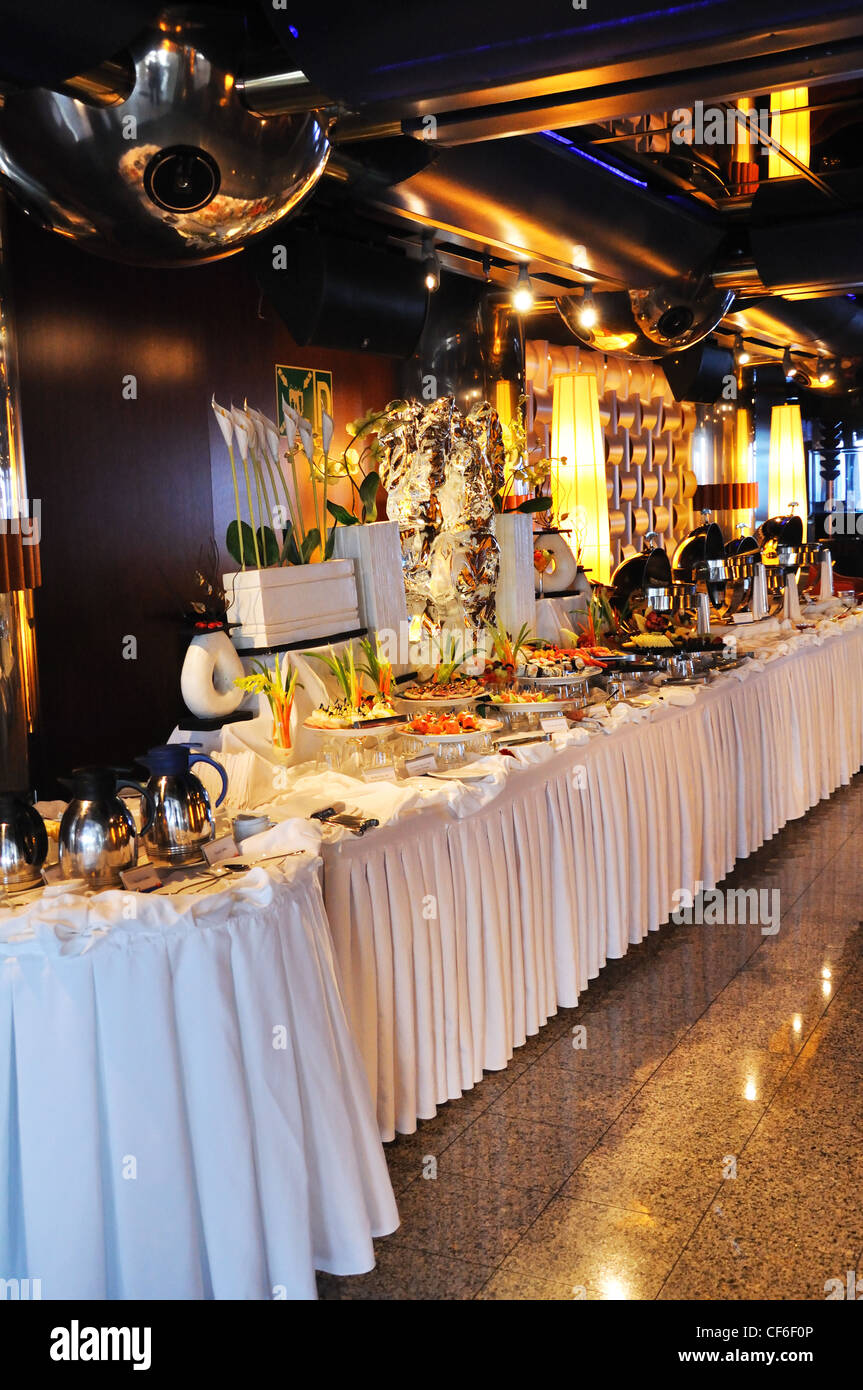 Cruise ship banquet table Stock Photo