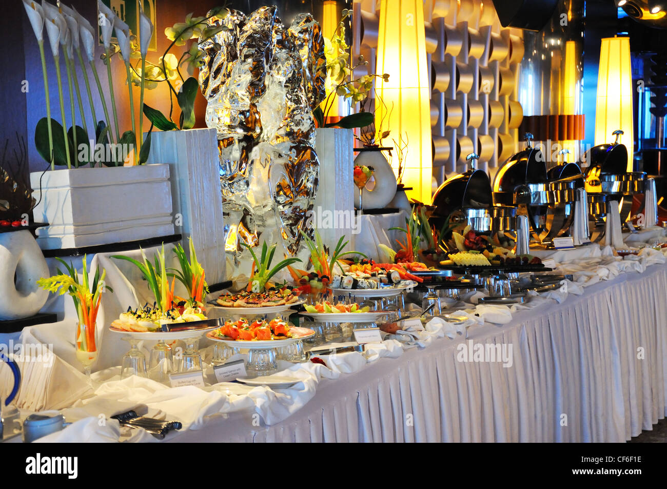 Cruise ship banquet table Stock Photo