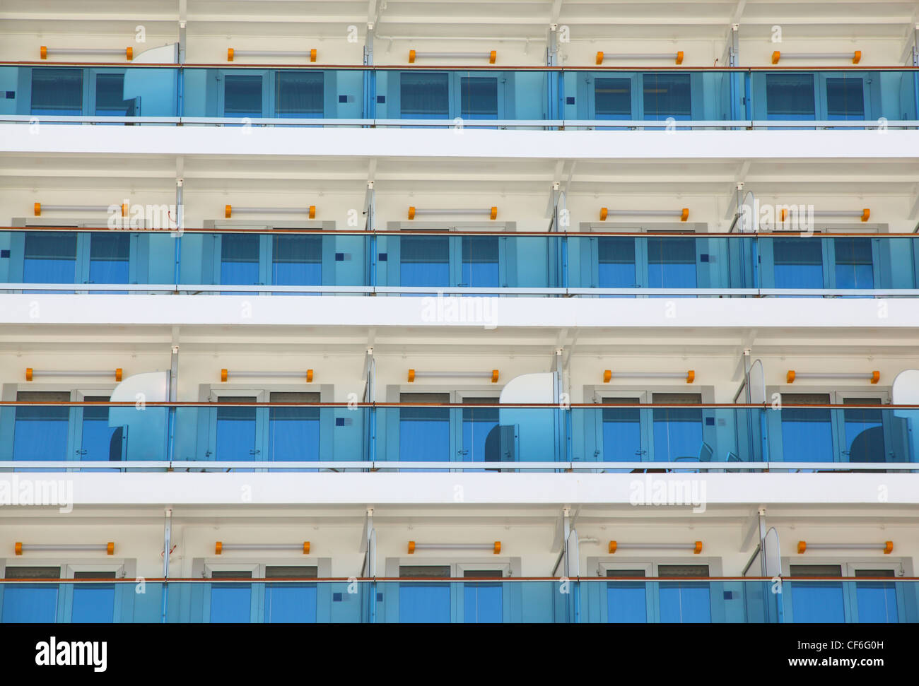 Exterior at rooms of multistory liner, balcony on cruise ship Stock Photo