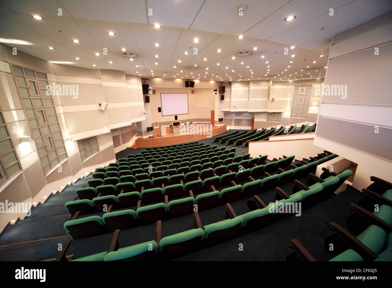 Interior of conference hall and scene registration. View from apart ...