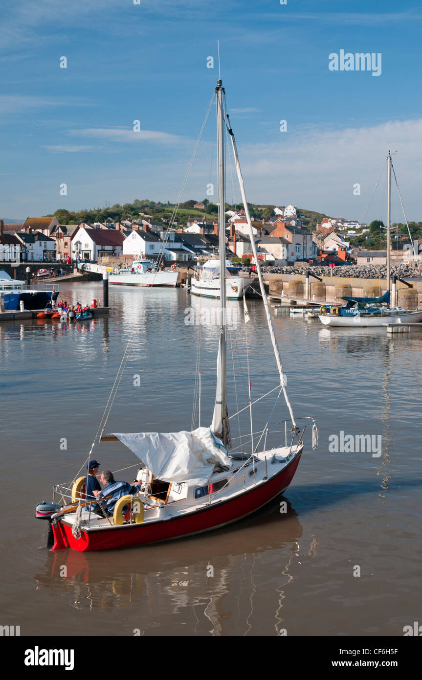 A small sailboat in Watchet Harbour, Somerset. Stock Photo