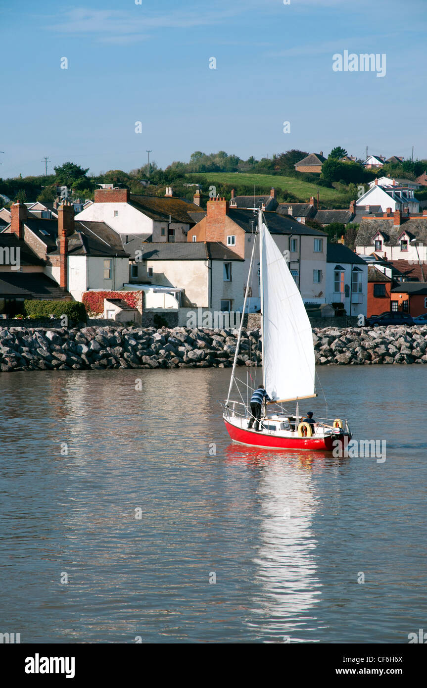 A small sailboat in Watchet Harbour, Somerset. Stock Photo