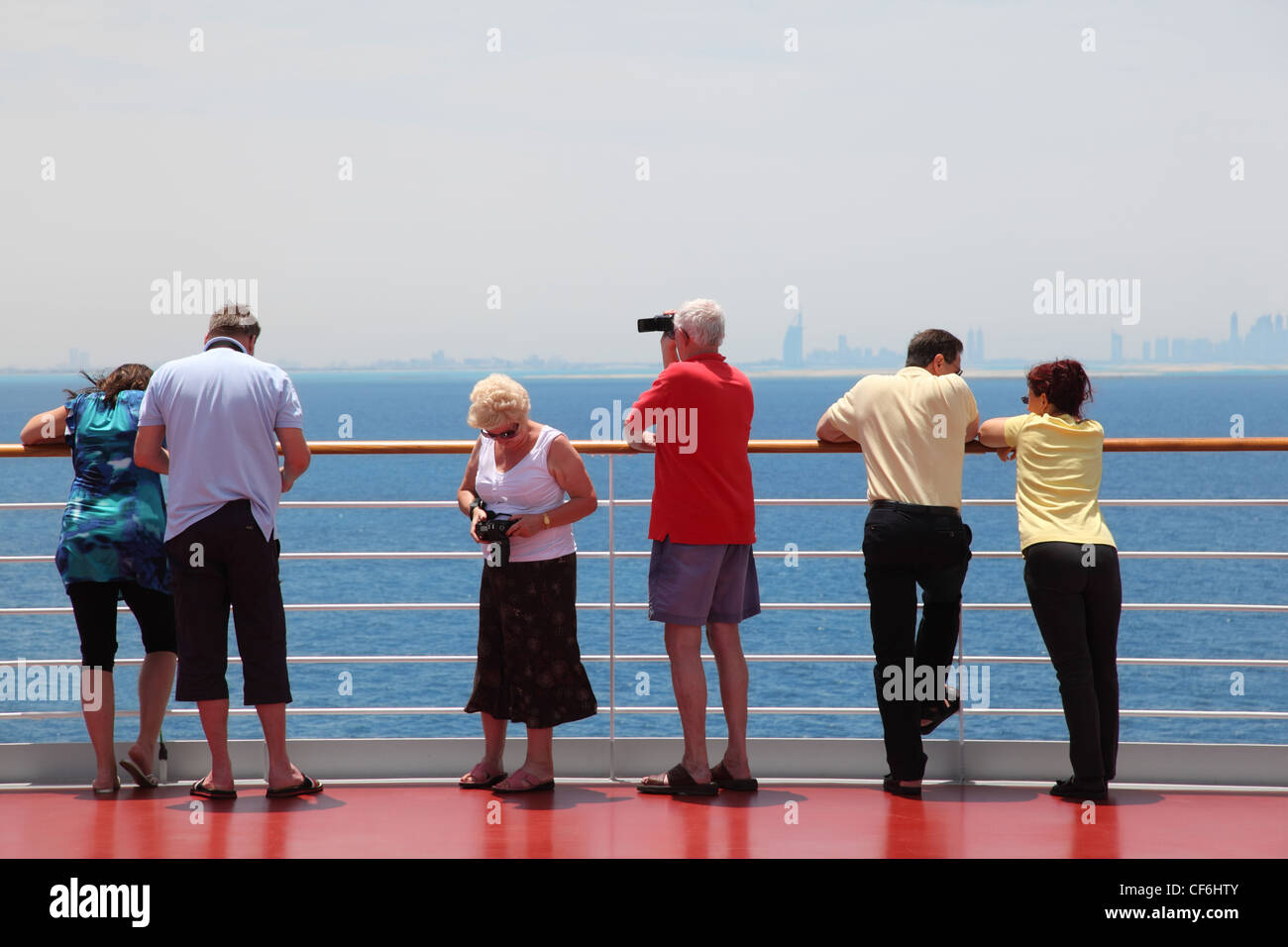 PERSIAN GULF - APRIL 14:Tourists on cruise ship, 14 April 2010 in Persian Gulf. Persian Golf - fast growing touristic area. Stock Photo