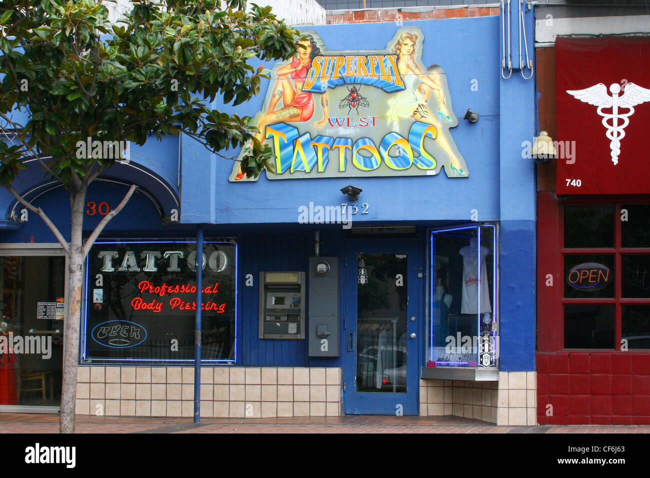 Images of San Diego, California.  Tattoo parlor in Gaslamp Stock Photo