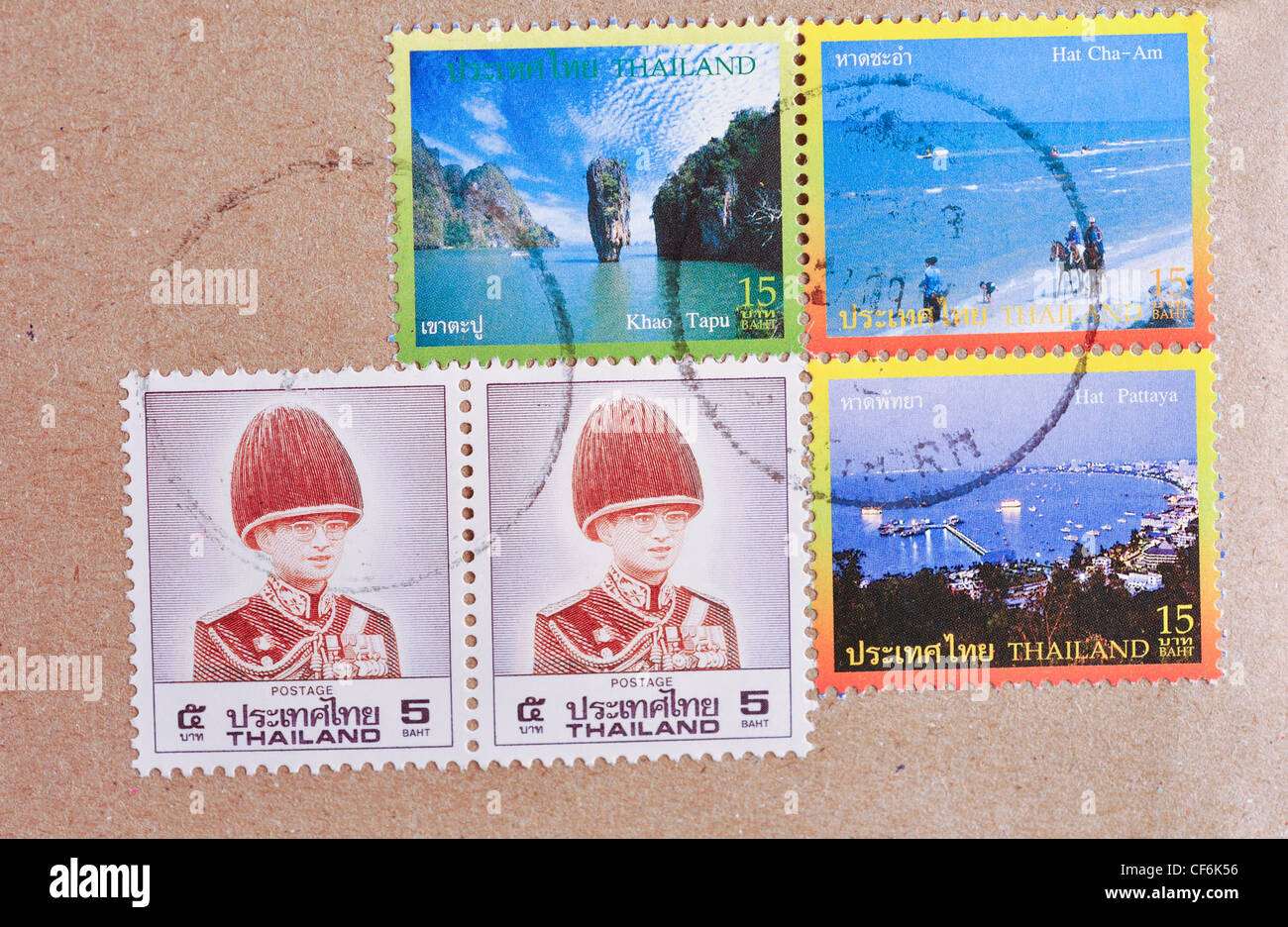 Thailand postage stamps on letter Stock Photo