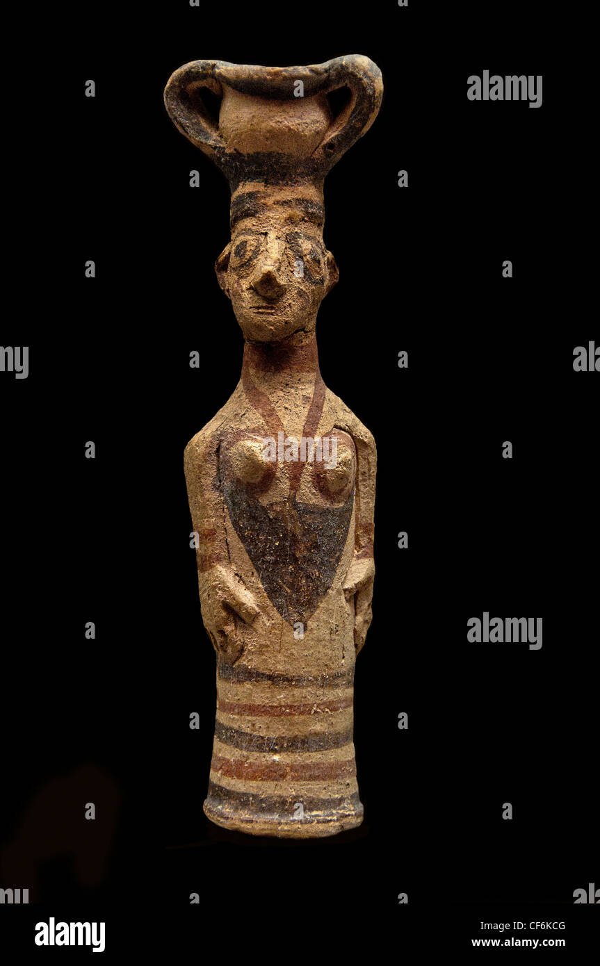 Bottle shaped woman with a crater polychrome terracotta  Cypro geometric III 9 - 8 cent BC Cyprus Cypriot Stock Photo