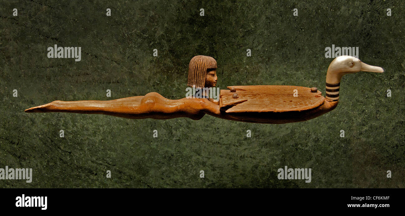 Ancient Egyptian Cosmetic Spoon Egypt blush girl swimming Wood Ivory