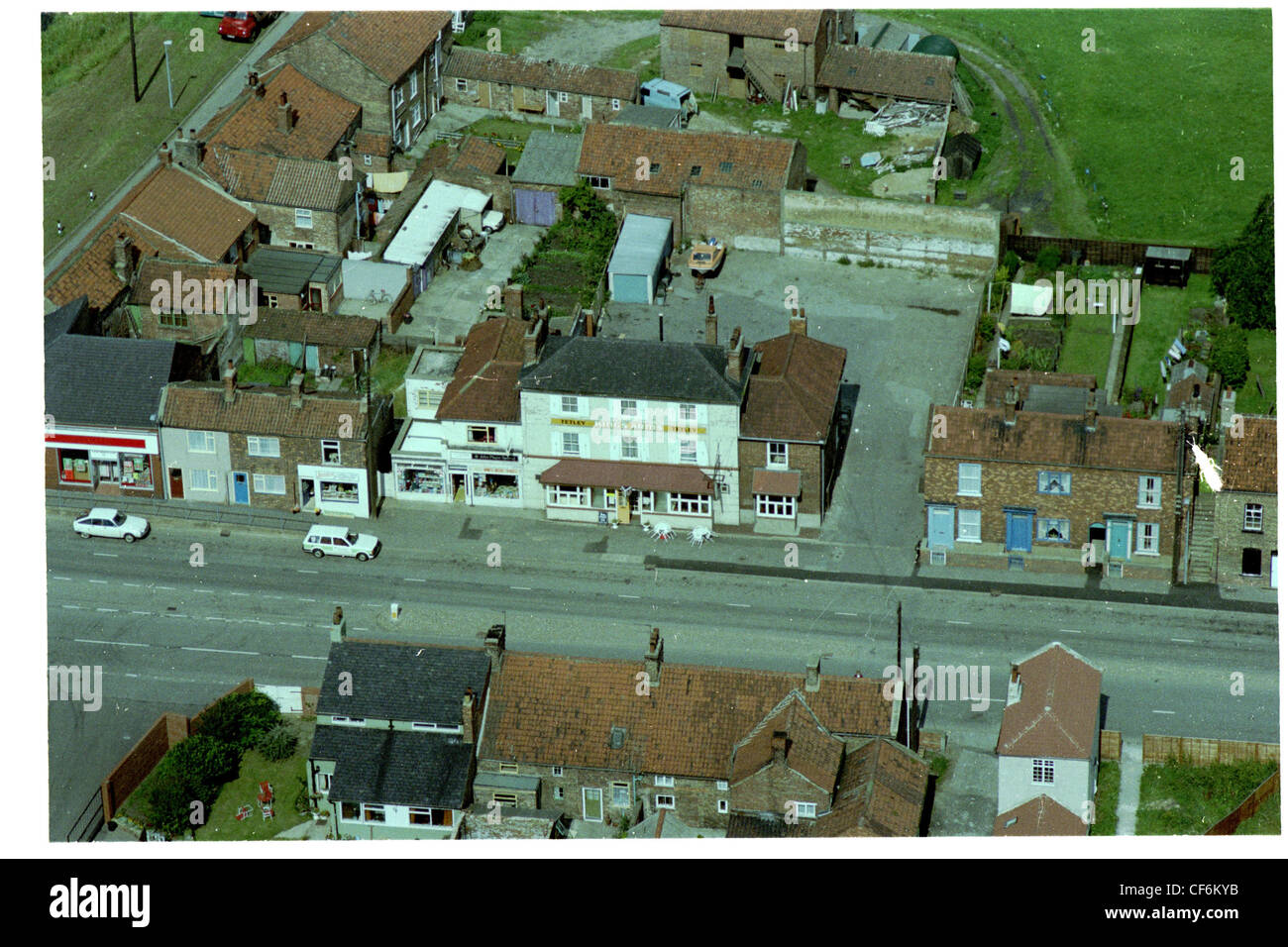 Oblique aerial photograph of the centre of the village of Newport in east Yorkshire taken late summer Stock Photo
