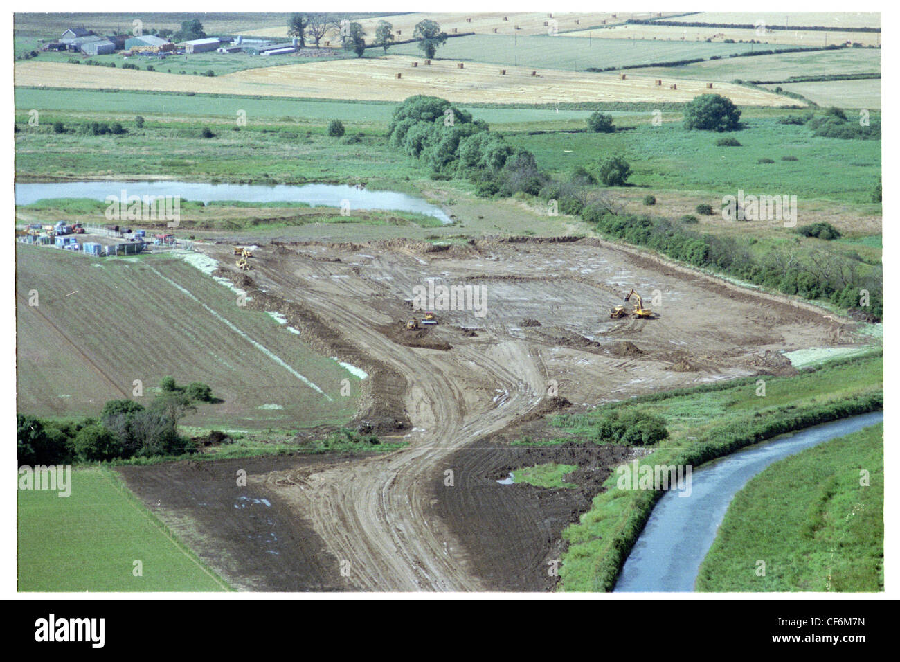 flood improvement scheme to the River Hull in east Yorkshire, showing clay borrow area being worked. Stock Photo