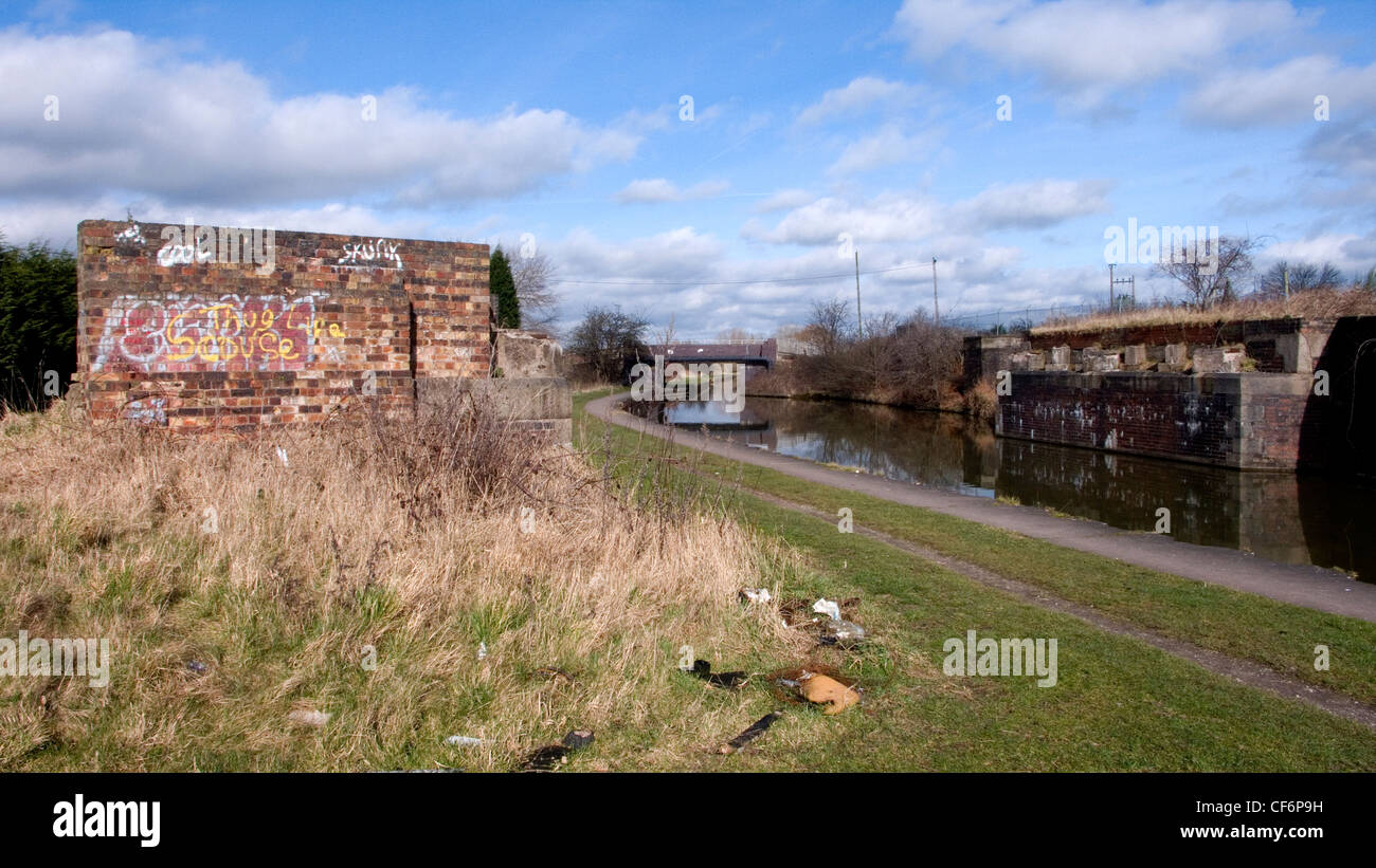 Remains from an old bridge over the Trent and Mersey canal near Elworth Cheshire UK Stock Photo