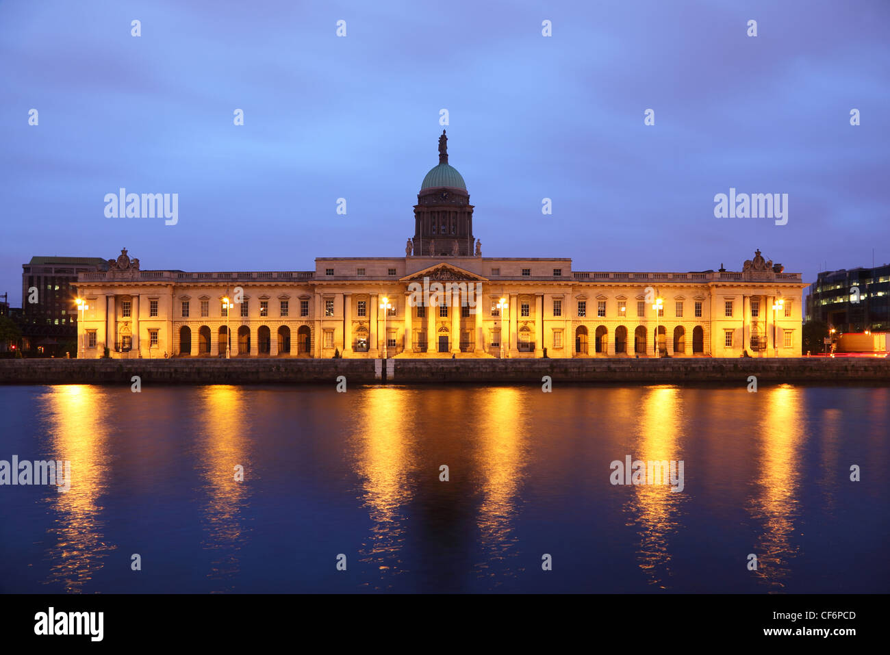 The southern facade of the Customs House at night in Dublin. Stock Photo