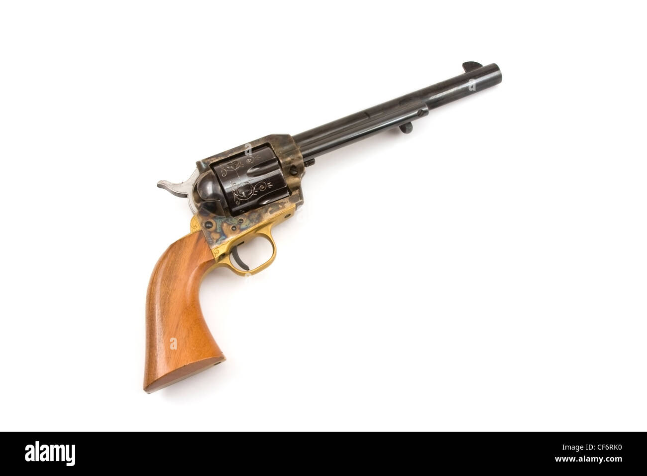 Western style revolver isolated on white background. Stock Photo