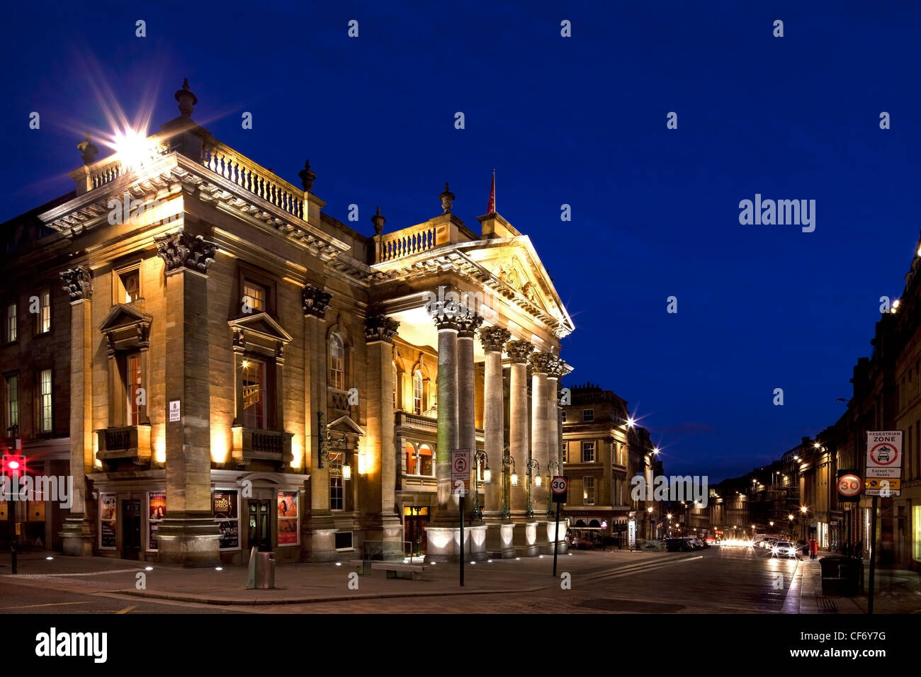 The Theatre Royal Newcastle lit up at night, Newcastle upon Tyne, Tyne