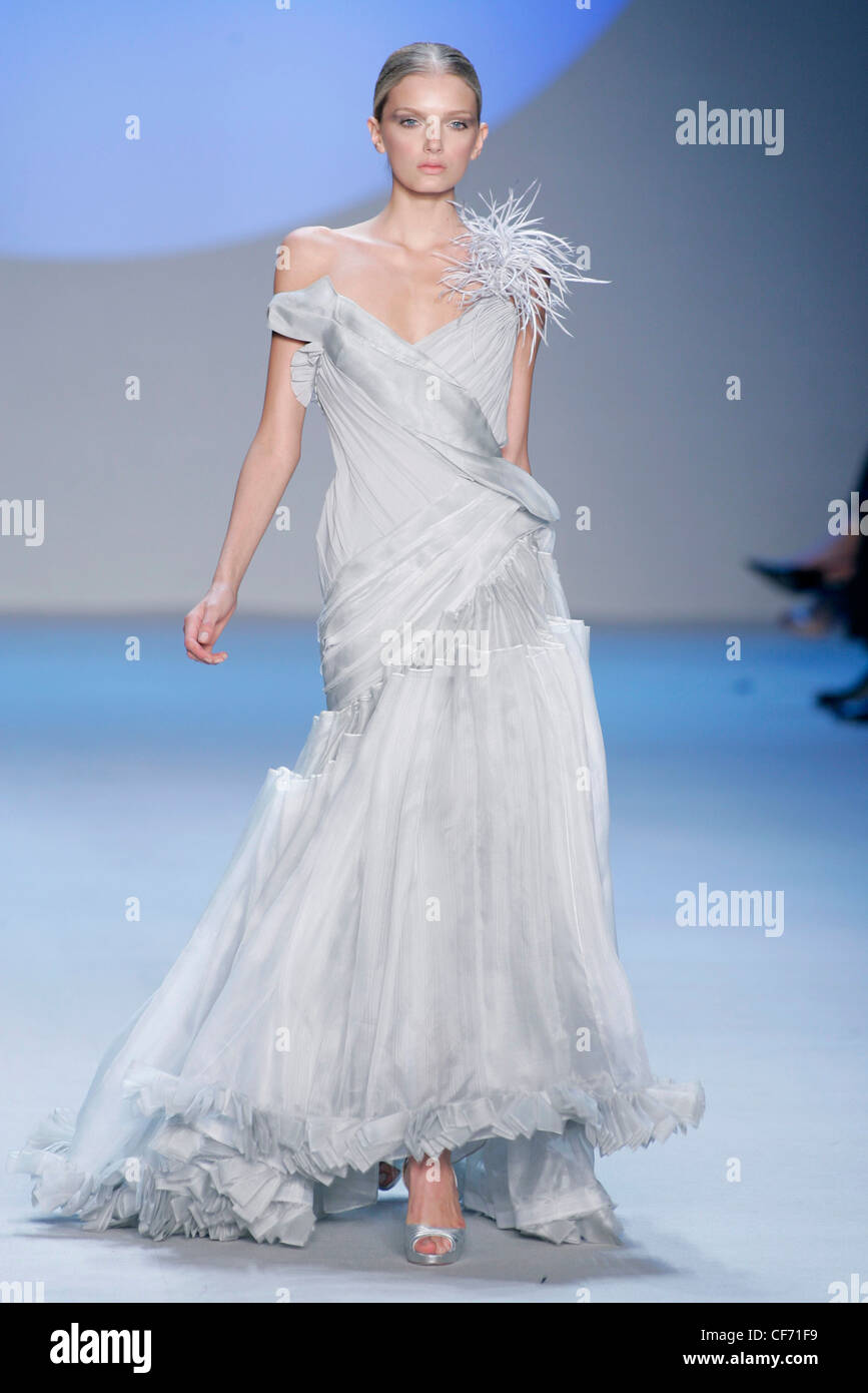 off shoulder silver gown