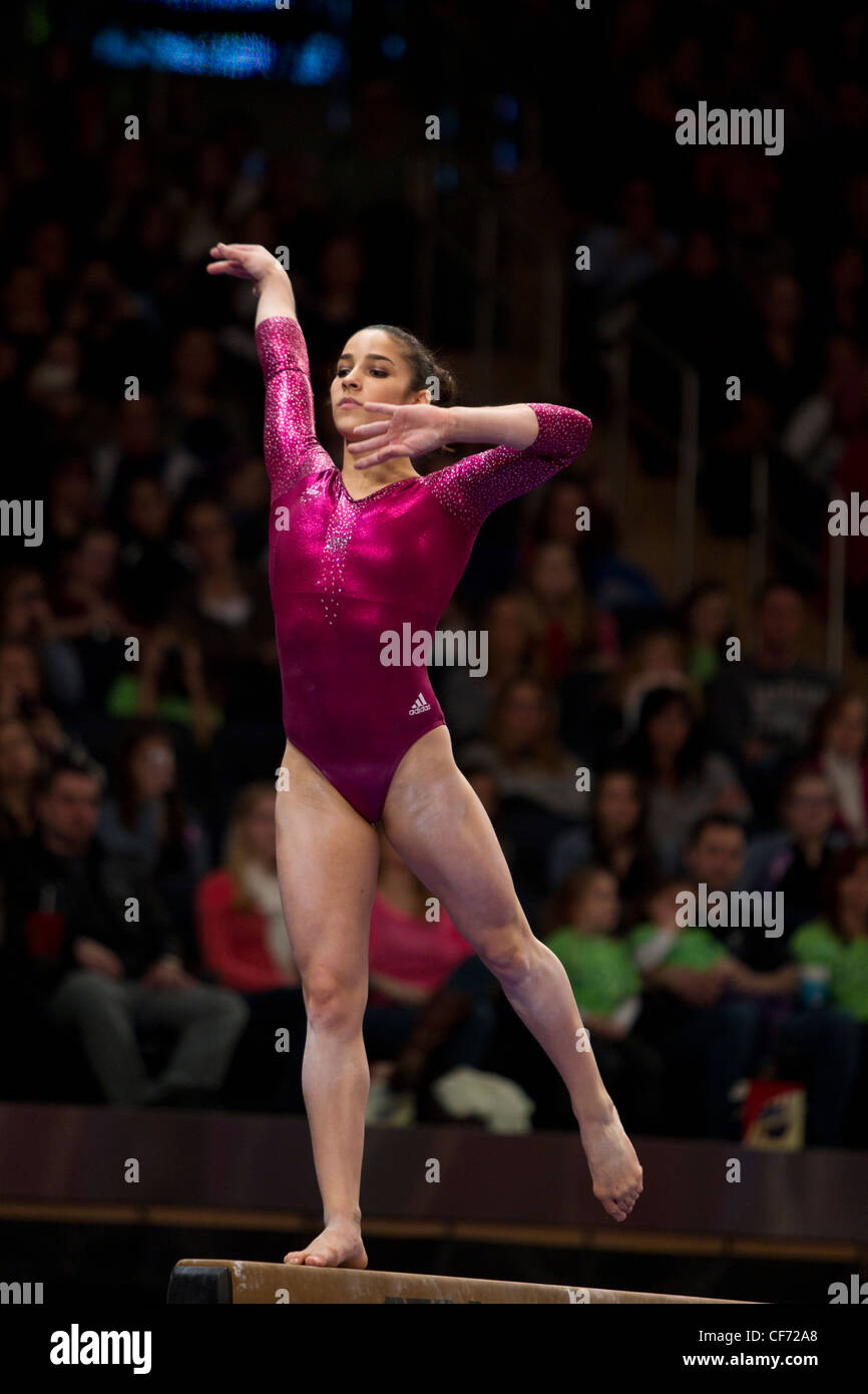Alexander Raisman (USA) competes in the balance beam event at the 2012 American Cup Gymnastics Stock Photo