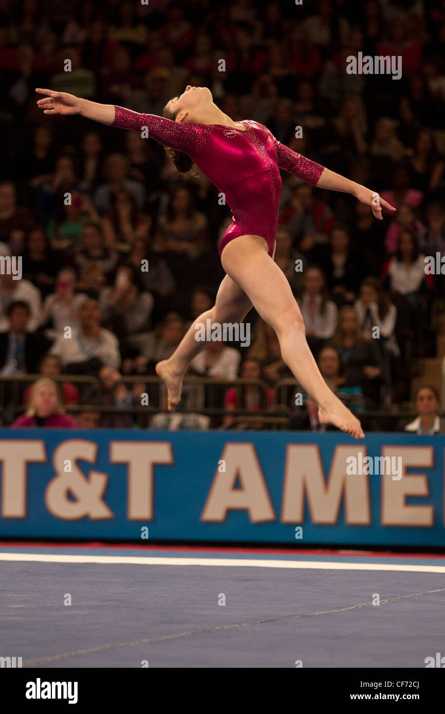 Alexandra Raisman (USA) competes in the floor exercise event at the 2012 American Cup Gymnastics Stock Photo